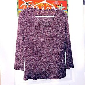 GORGEOUS WOVEN PINK BURGUNDY WHITE SLIGHTLY CROPPED SPARKLY SWEATER